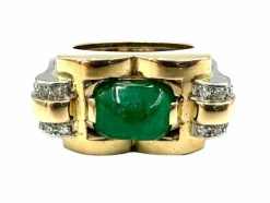 Bague vintage vers 1950 or jaune, émeraude et diamants