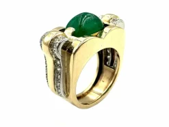 Bague vintage vers 1950 or jaune, émeraude et diamants