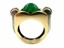 Bague vintage vers 1950 or jaune, émeraude et diamants