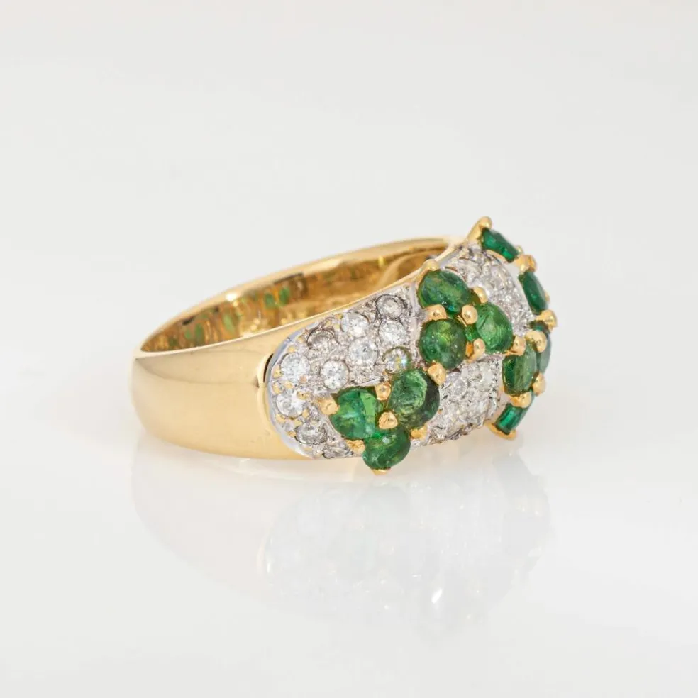 Bague zigzag en or jaune, émeraude et diamants des années 80