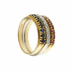 Bagues Riviera avec saphirs, rubis et diamants