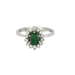 Bagur marguerite or blanc, émeraude et diamants