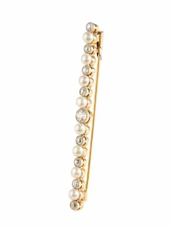 Barrette perles fines et diamants, or jaune et platine