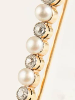 Barrette perles fines et diamants, or jaune et platine