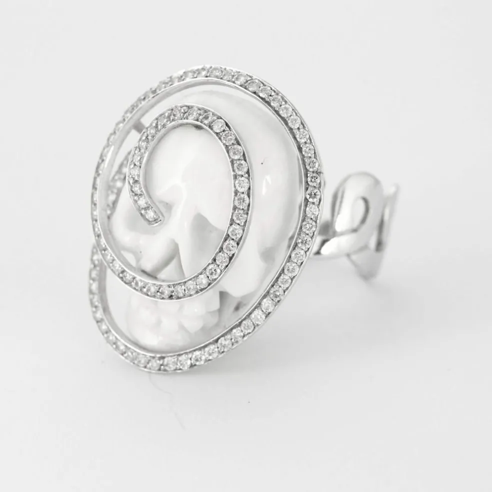 BERNARD DELETTREZ - Bague or blanc, diamants et jaspe blanc