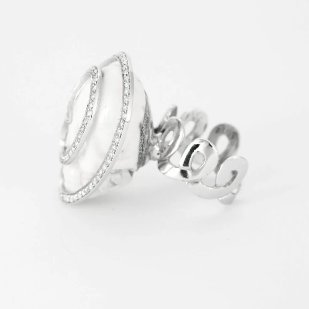 BERNARD DELETTREZ - Bague or blanc, diamants et jaspe blanc