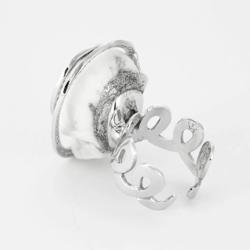 BERNARD DELETTREZ - Bague or blanc, diamants et jaspe blanc