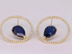 Boucle d'oreilles Or jaune Saphir Ceylan et Diamants