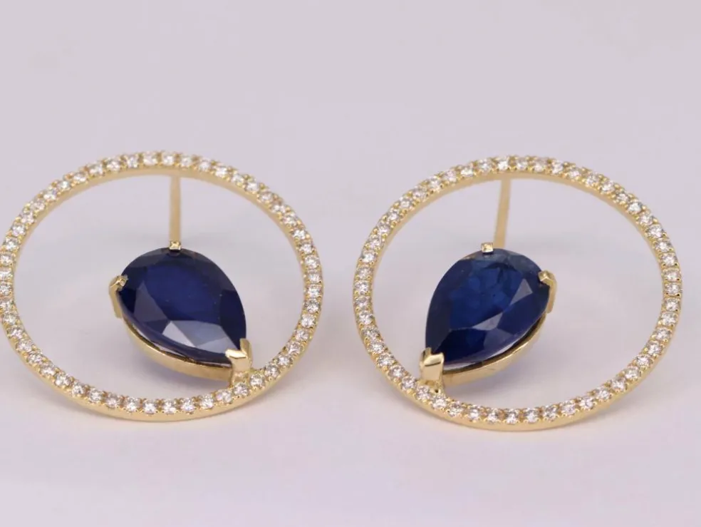 Boucle d'oreilles Or jaune Saphir Ceylan et Diamants