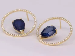 Boucle d'oreilles Or jaune Saphir Ceylan et Diamants