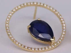 Boucle d'oreilles Or jaune Saphir Ceylan et Diamants