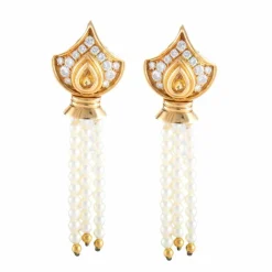 Boucles d'oreille citrine diamants et perles pendantes