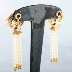 Boucles d'oreille citrine diamants et perles pendantes