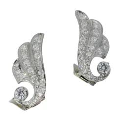 Boucles d'oreilles à clips en diamant en forme d'aile vintage des années 1950