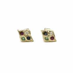 Boucles d'oreilles - Or, Diamants, Saphirs, Rubis, Emeraudes