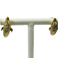 Boucles d'Oreilles 2 Ors avec Emeraudes et Diamants