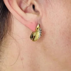 Boucles d'Oreilles 2 Ors avec Emeraudes et Diamants