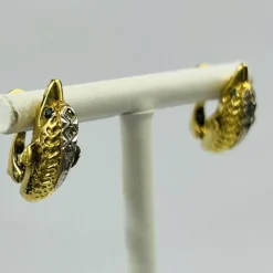 Boucles d'Oreilles 2 Ors avec Emeraudes et Diamants