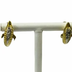 Boucles d'Oreilles 2 Ors avec Emeraudes et Diamants