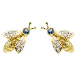Boucles d'oreilles Abeilles Or jaune Saphir
