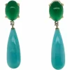 Boucles d'oreilles agate verte amazonite diamants