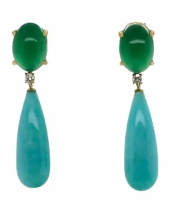 Boucles d'oreilles agate verte amazonite diamants