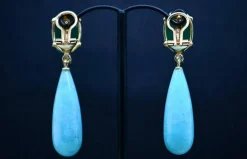 Boucles d'oreilles agate verte amazonite diamants