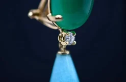 Boucles d'oreilles agate verte amazonite diamants