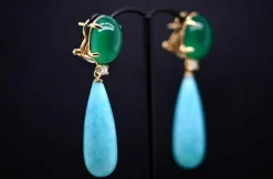 Boucles d'oreilles agate verte amazonite diamants