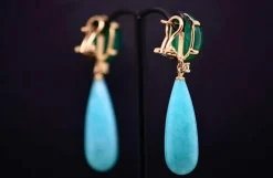 Boucles d'oreilles agate verte amazonite diamants