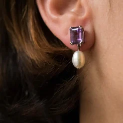 Boucles d'oreilles améthystes et perles