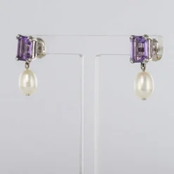 Boucles d'oreilles améthystes et perles