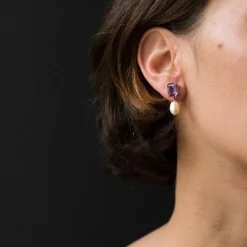 Boucles d'oreilles améthystes et perles