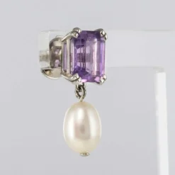 Boucles d'oreilles améthystes et perles