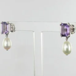 Boucles d'oreilles améthystes et perles
