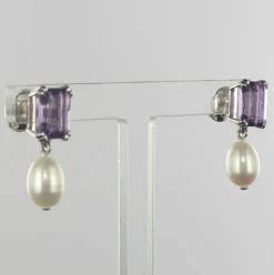 Boucles d'oreilles améthystes et perles
