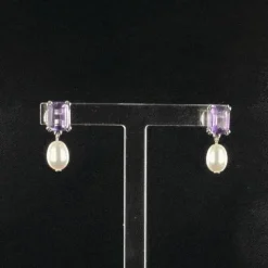 Boucles d'oreilles améthystes et perles