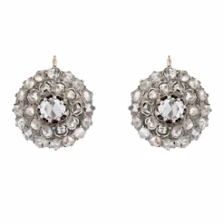 Boucles d'oreilles ancienne diamants taillés en rose en dormeuse