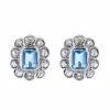 Boucles d'oreilles anciennes marguerites aigue-marines et diamants taillés en rose