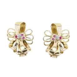 Boucles d'oreilles anciennes vintage nœud or et diamants