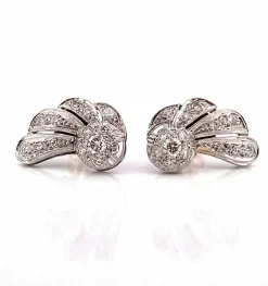 Boucles d’oreilles ancienne en or blanc, argent et platine