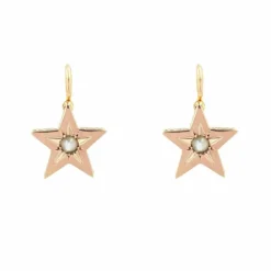 Boucles d'oreilles anciennes étoiles or rose perles