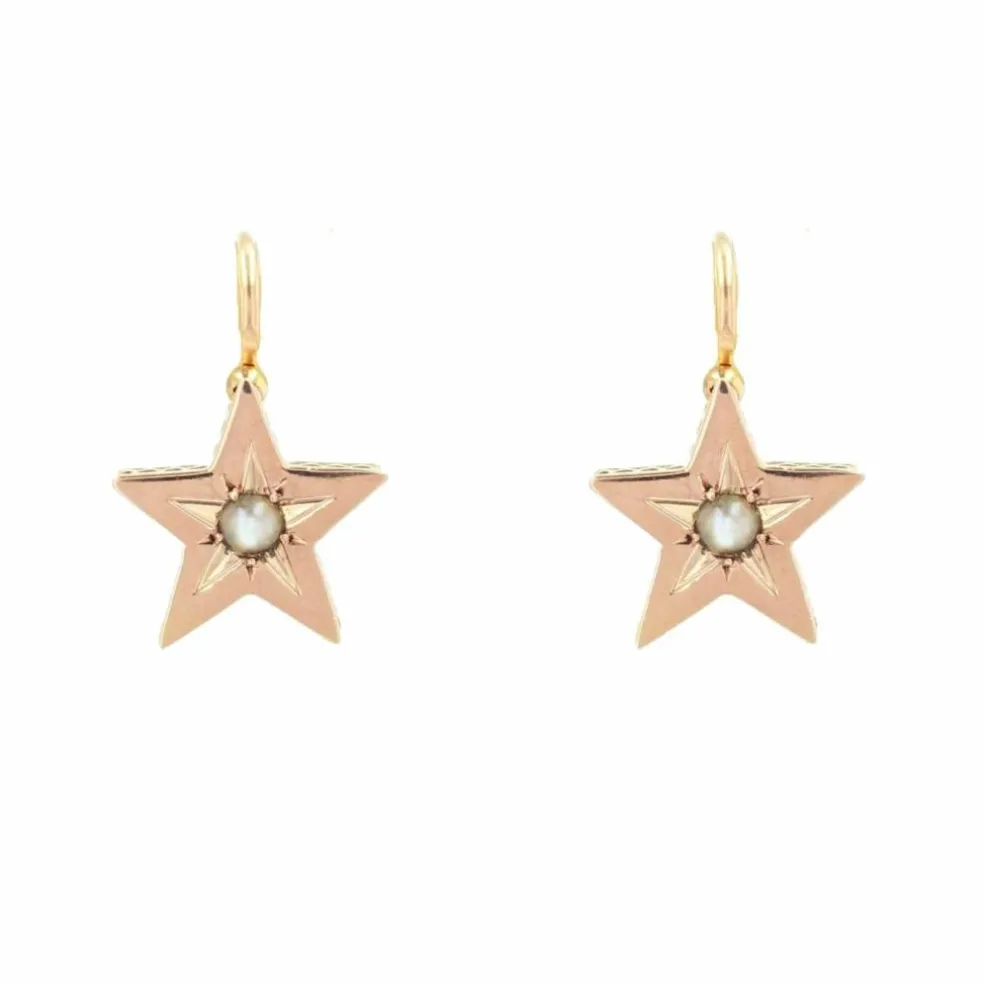 Boucles d'oreilles anciennes étoiles or rose perles