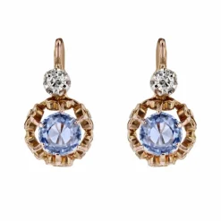 Boucles d'oreilles anciennes saphirs diamants dormeuses