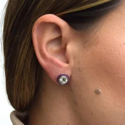 Boucles d'oreilles anciennes en or blanc, diamants et rubis