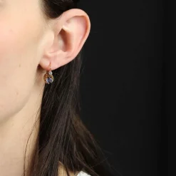 Boucles d'oreilles anciennes saphirs diamants dormeuses