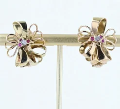 Boucles d'oreilles anciennes vintage nœud or et diamants