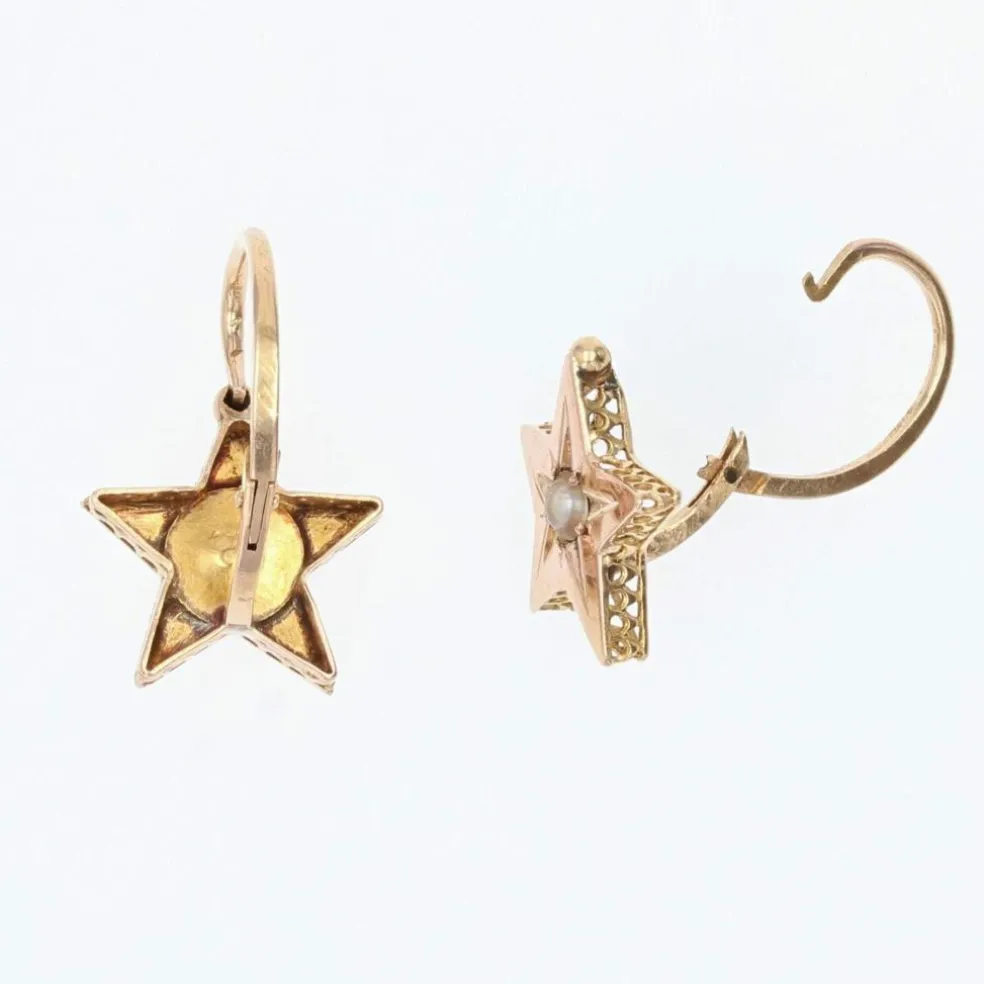 Boucles d'oreilles anciennes étoiles or rose perles