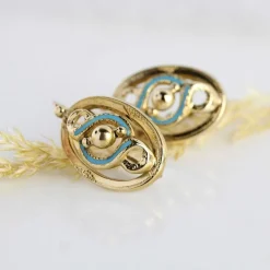 Boucles d'oreilles ancienne Dormeuses Or et émail