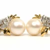Boucles d'oreilles années 70 or jaune et blanc, perles et diamants